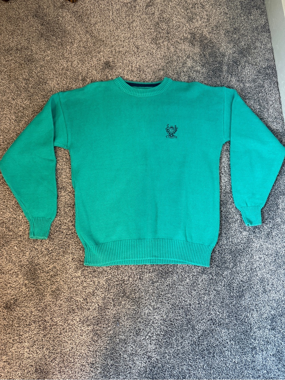Vintage 90s Cape Isle Knitters Teal Crewneck Sweater, Unisex
